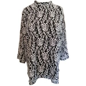Shannon Ford Women Black White Floral Lace Semi Sheer  Lined‎ Top Size 3x